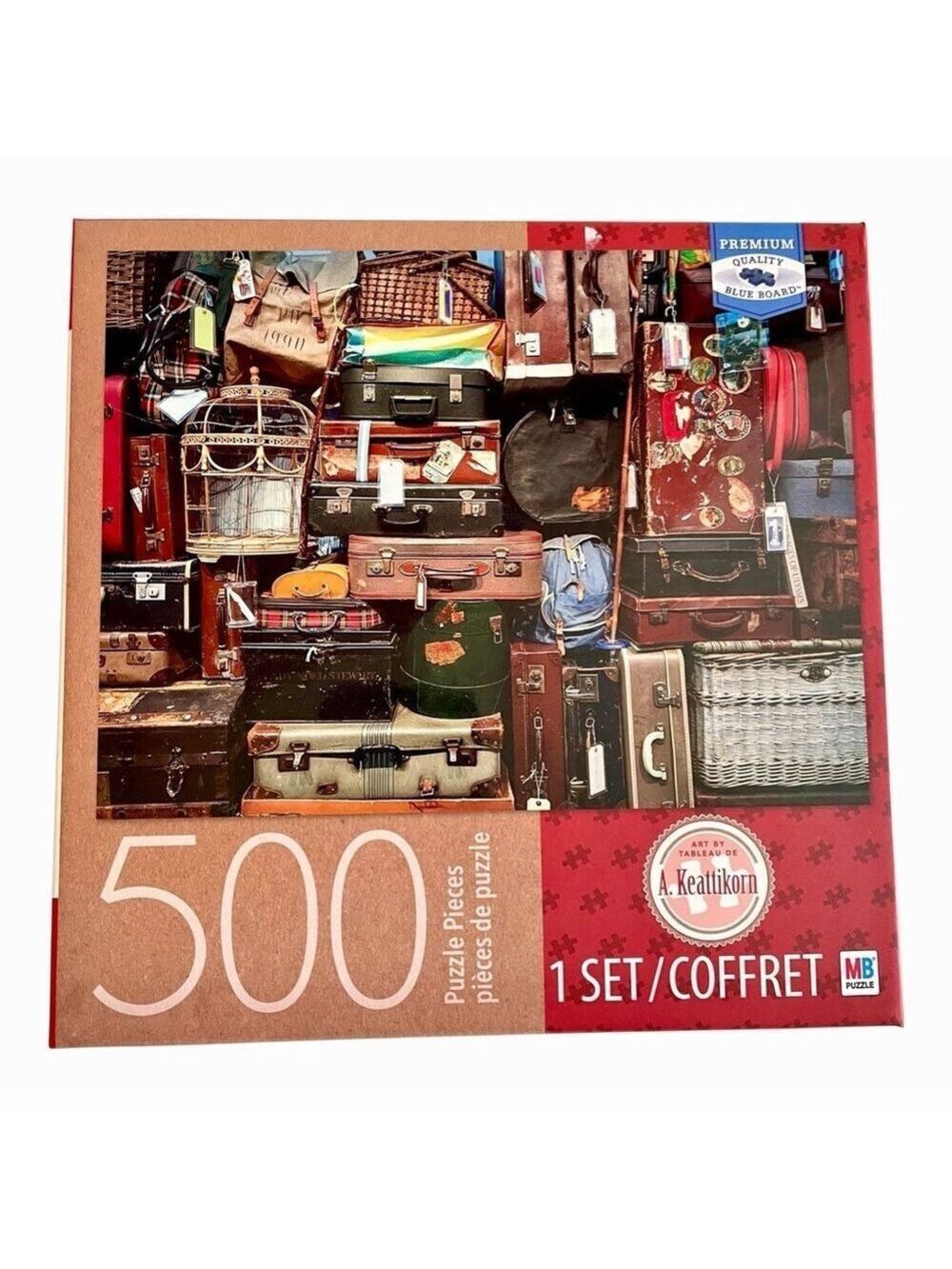 "Many Travel Bags", 500 Piece Puzzle, Art by A. Keattikorn, MB Puzzle.